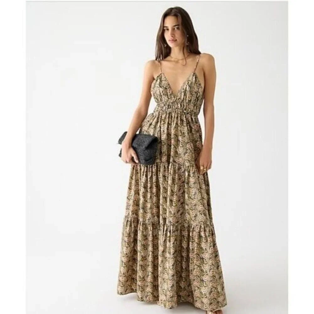 NWT J.Crew Collection Oahu V-neck Tiered Maxi in Dandelion Swirl Tank Dress XS